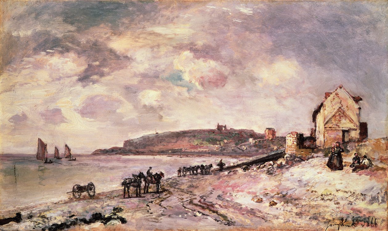 Havlandskab med ponyer på stranden af Johan Barthold Jongkind