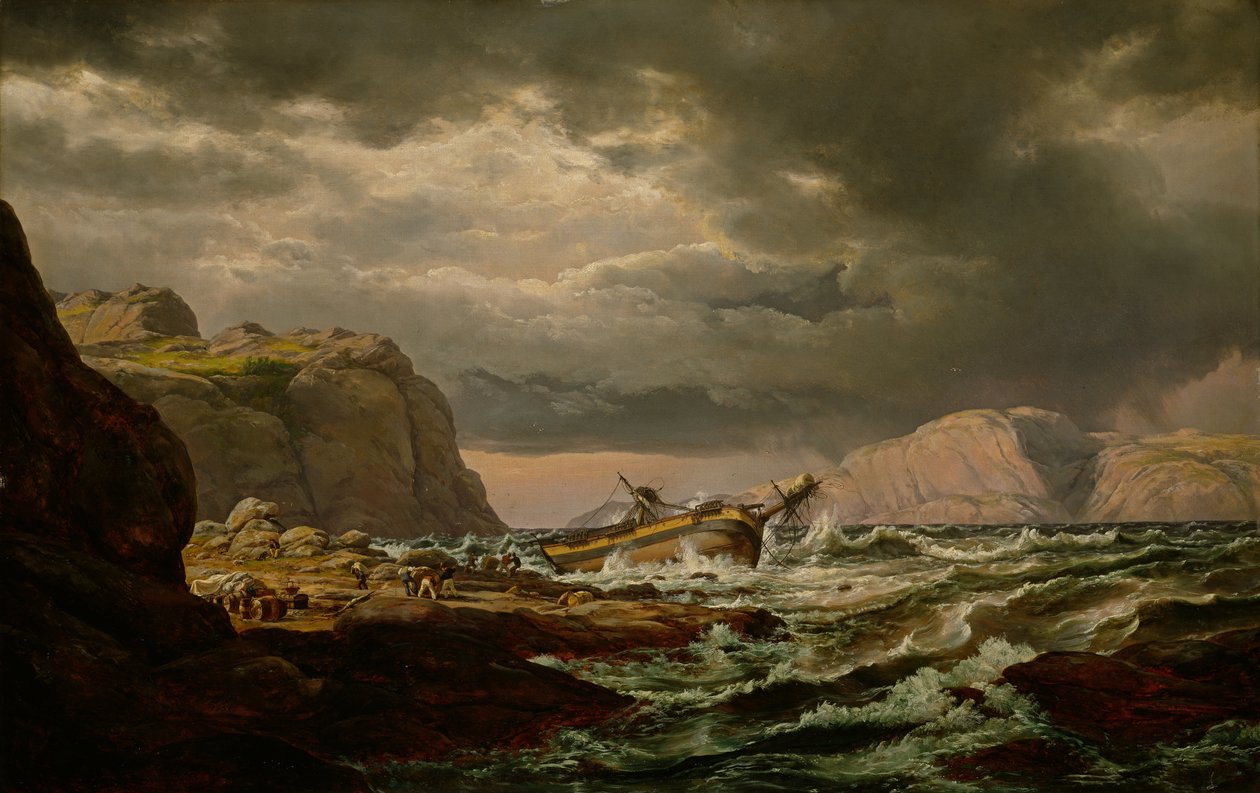 Skibsvrag ved Norges kyst af Johan Christian Dahl
