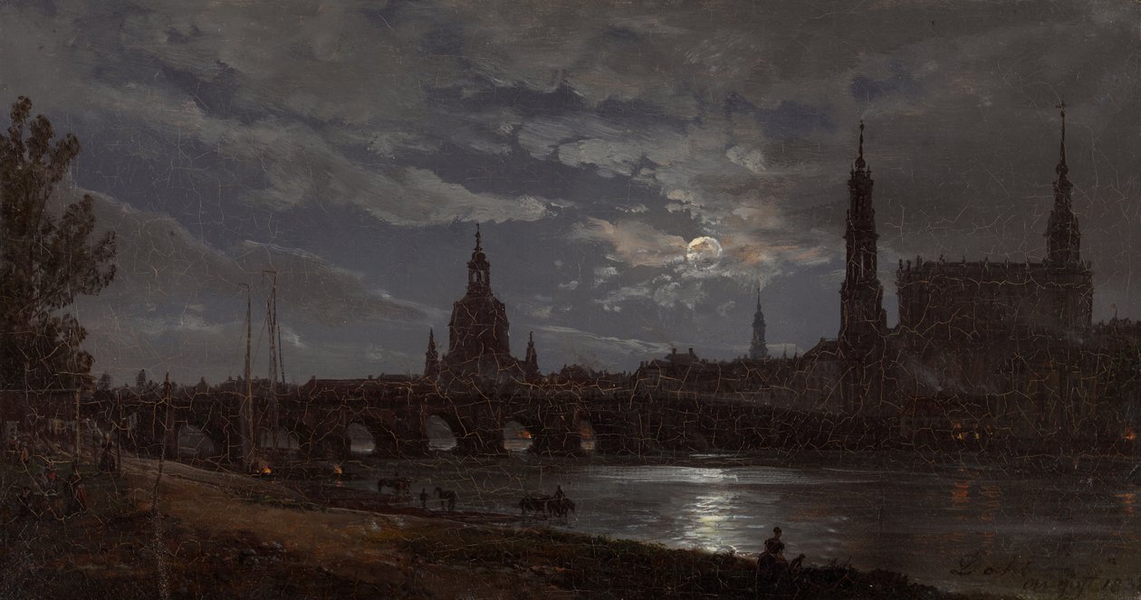 Udsigt over Dresden ved Moonlight af Johan Christian Dahl