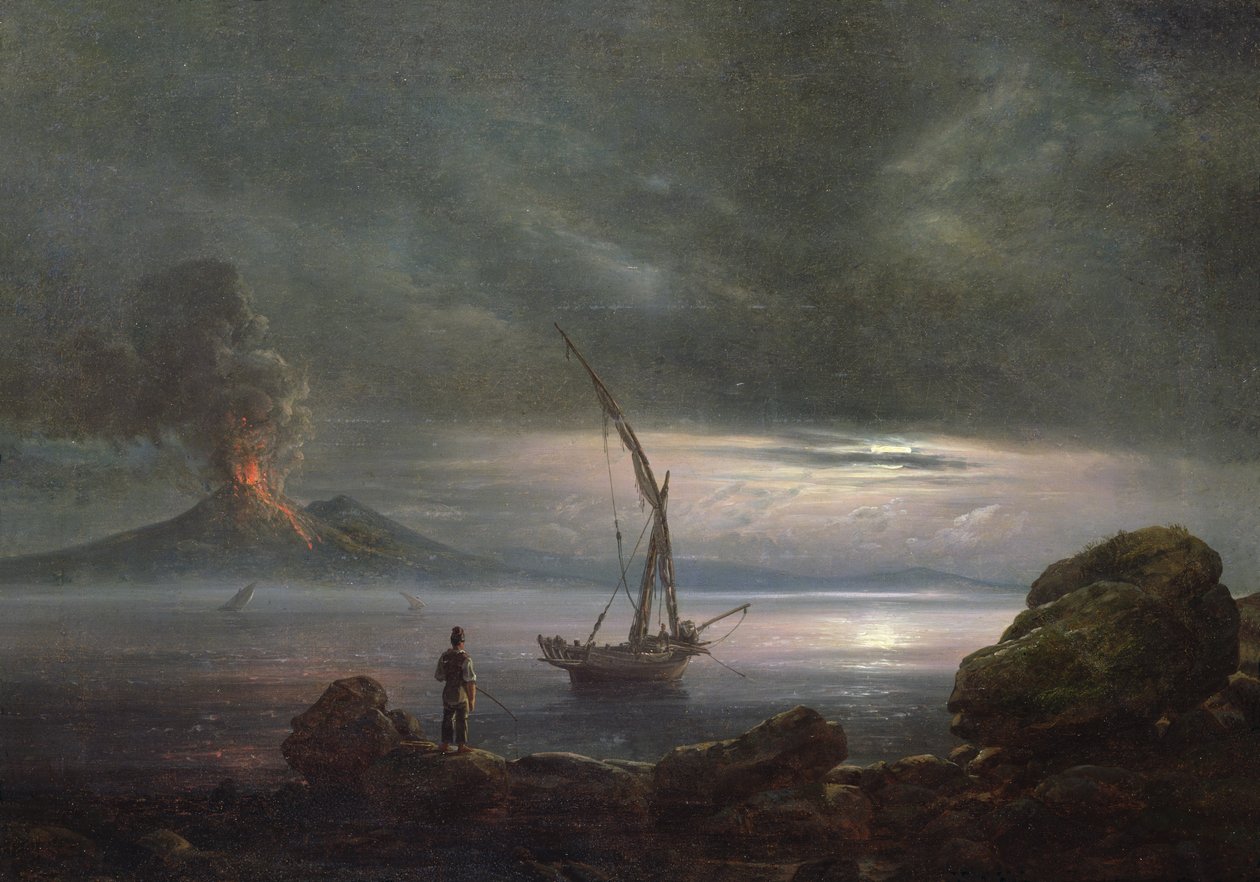 Vulkan om aftenen, Sicilien af Johan Christian Dahl