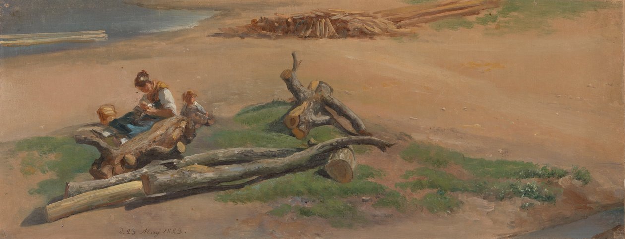 Kvinde og barn på en flodbred af Johan Christian Dahl