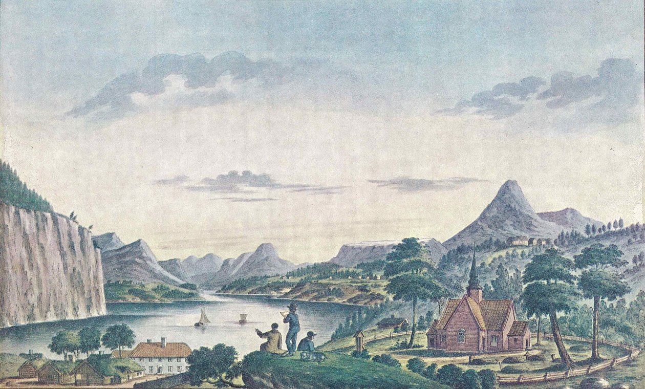 Udsigt fra Stranda mod Tafjord / Norddalsfjord af Johan F. L. Dreier