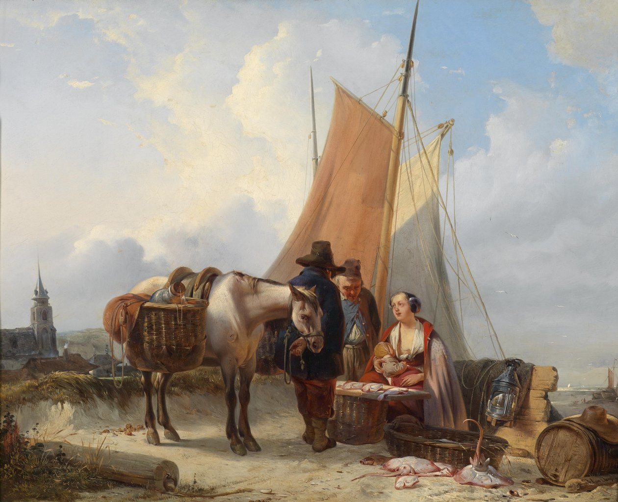 Fiskere på stranden ved Scheveningen af Johan Janssens