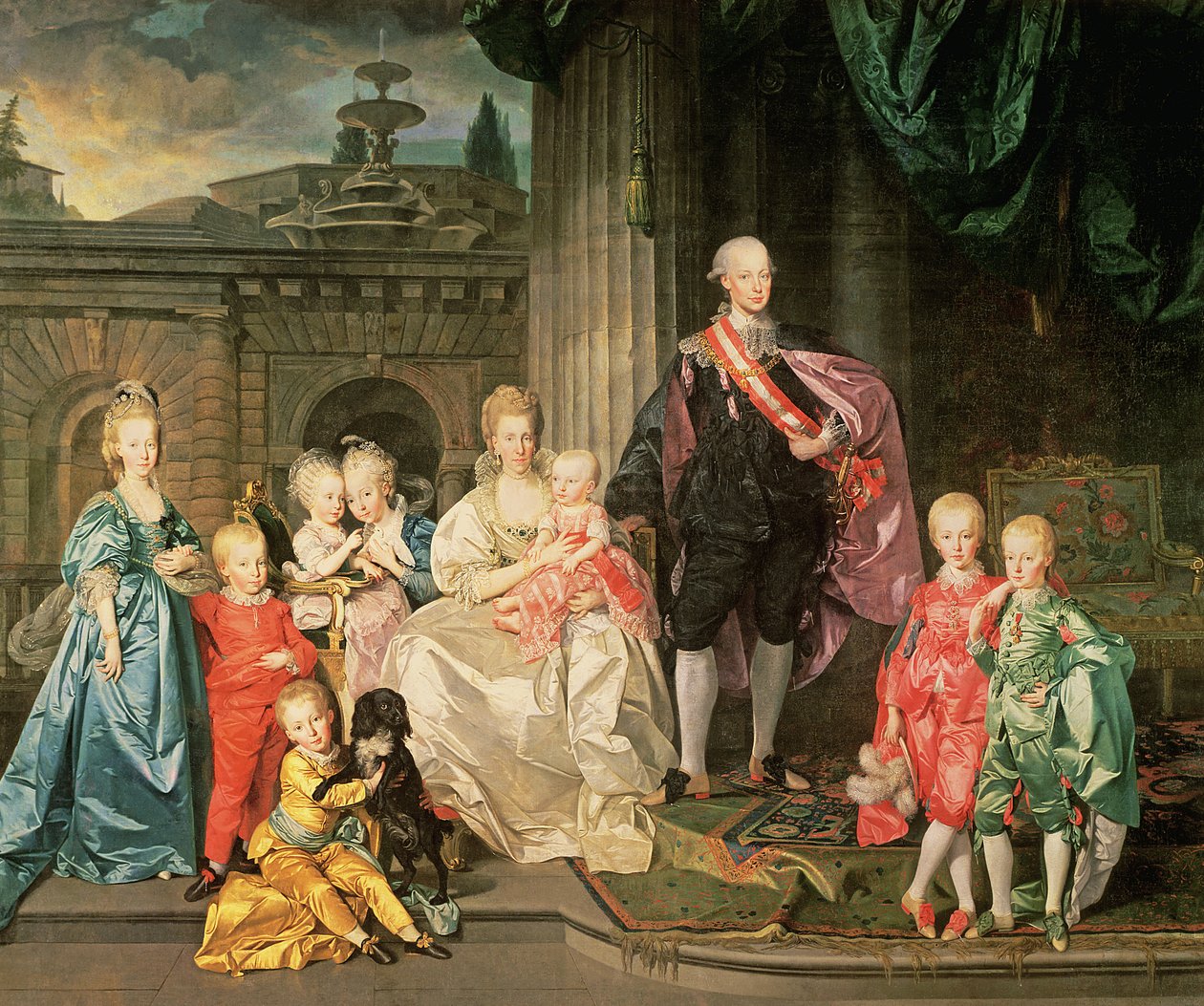 Leopold I, storhertug af Toscana (1747-92) (senere Leopold II, kejser af Østrig, 1790-92) med sin kone Maria Ludovica og deres børn inklusive Franz (senere kejser Franz II), 1776 45:Leopold II af Johan Joseph Zoffany