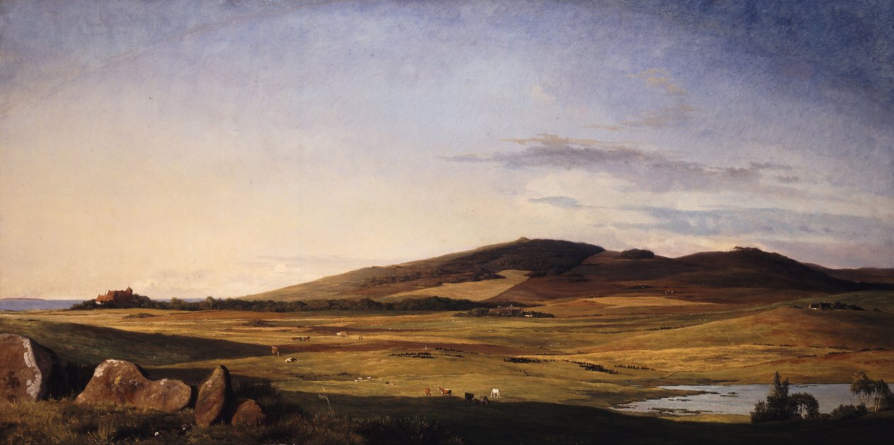 Zealand Landscape. View from Bjerresø Mark towards Vejrhøj and Dragsholm Manor af Johan Thomas Lundbye