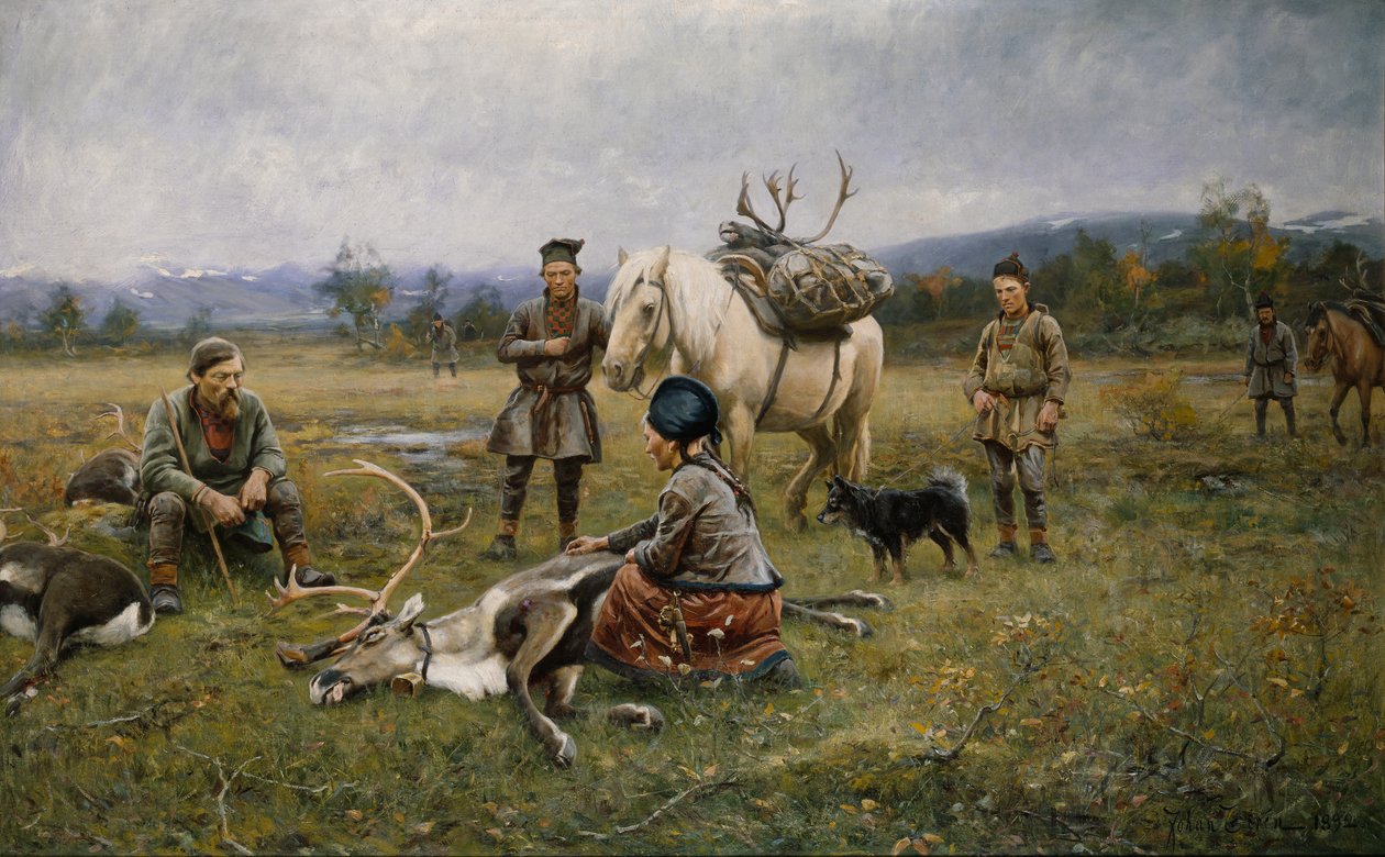 Lapperne samler skudte rensdyr, 1892 af Johan Tiren