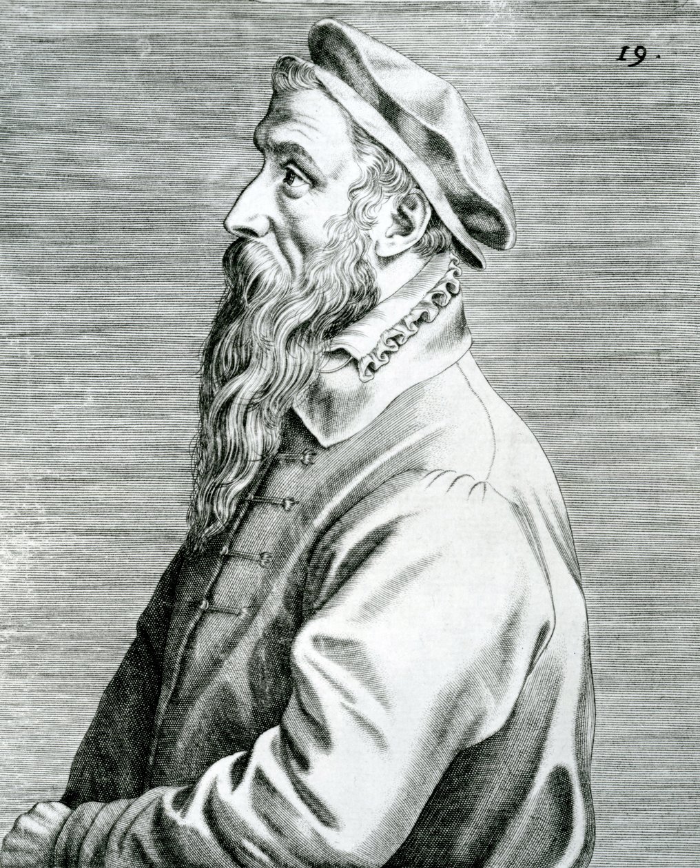 Peter Bruegel, plade 19 fra serien Pictorum aliquot celebrium Germaniae inferioris effigies (Portrætter af nogle berømte kunstnere fra de lave lande), 1595 (gravering og bogtryk) af Johan Wierix