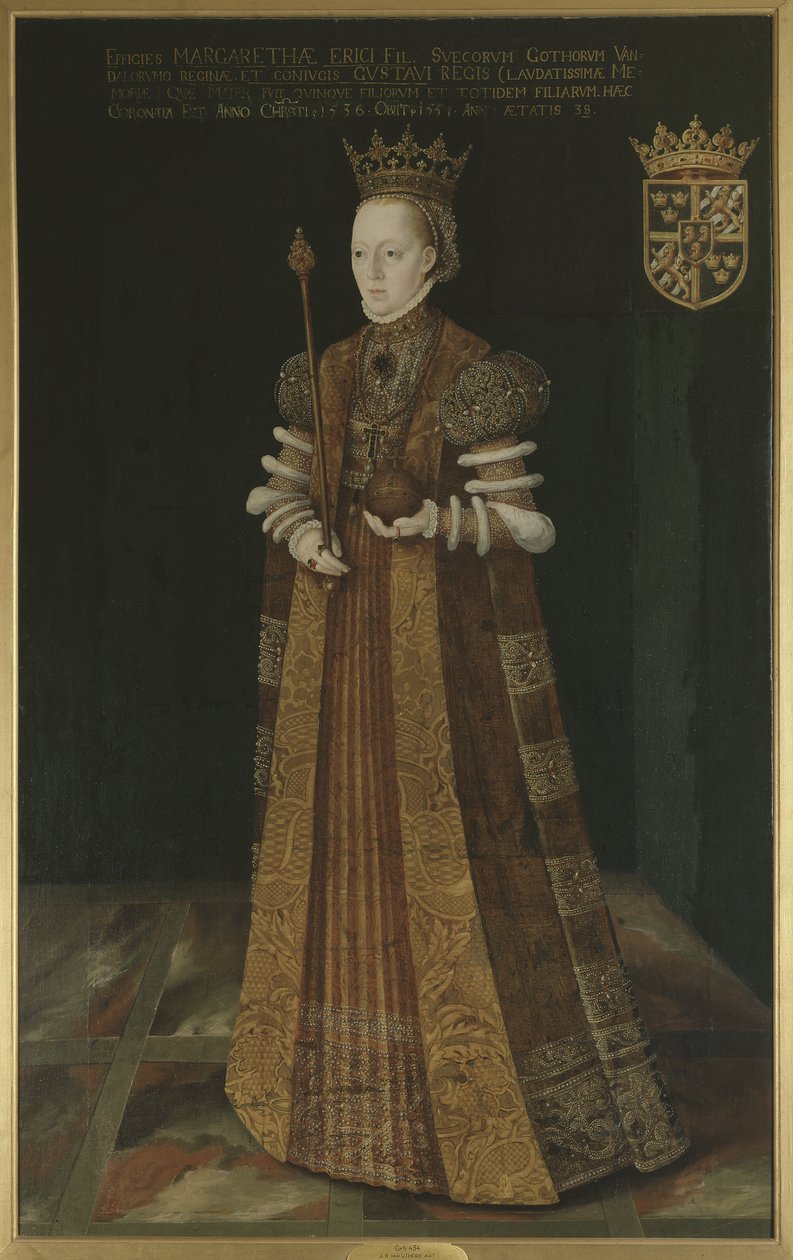 Marguerite Lejonhufvud, reine consort de Sweden, seconde epouse af Gustave I Vasa - Dronning Margaret Leijonhufvud af Sverige (1516-1551), af Uther, Johan Baptista van (aktiv 1562-1597). Olie på lærred. Mål: 195x121 cm. Nationalmuseet i Stockholm af Johan Baptista van (active 1562 1597) Uther