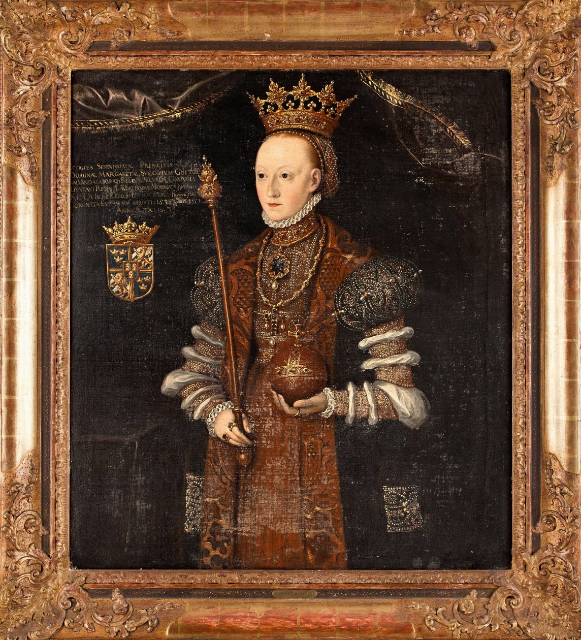 Portræt af Marguerite Lejonhufvud (nee Margareta Eriksdotter) (1516-1551), reine de Suede - Peinture de Johan Baptista van Uther (actif 1562-1597), huile sur toile (102x90 cm) af Johan Baptista van (active 1562 1597) Uther