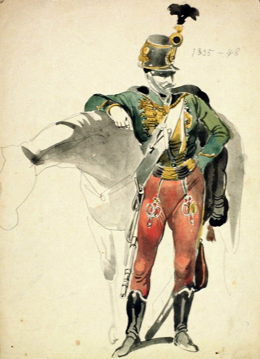 En husar af 9. regiment, let kavaleridragt, 1835-48 af Johan Baptiste Heinefetter