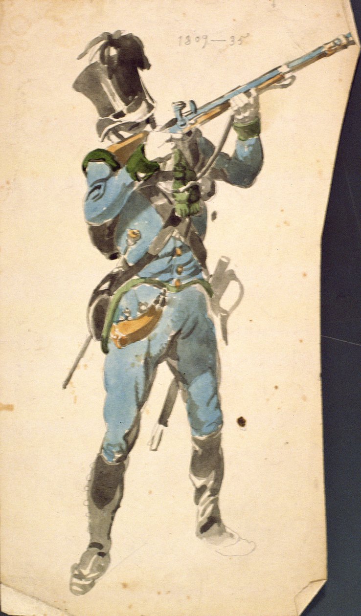 A Rifleman of the Austrian Jaegers, Prestige Corp of a National Elite, 1835 (akvarel) af Johan Baptiste Heinefetter