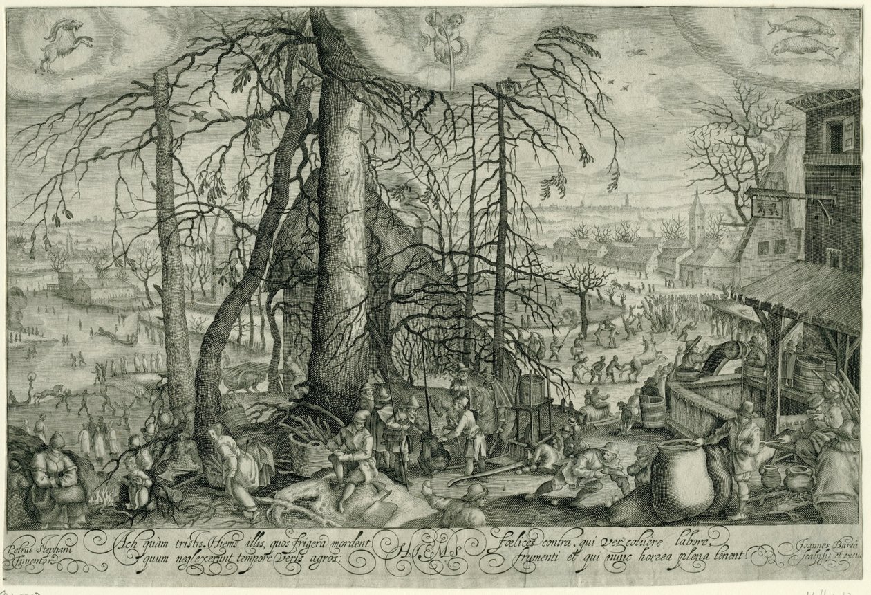 Vinterlandskab med vinteraktiviteter Hiems (titel på objekt) Four Seasons (serietitel) af Johan Barra