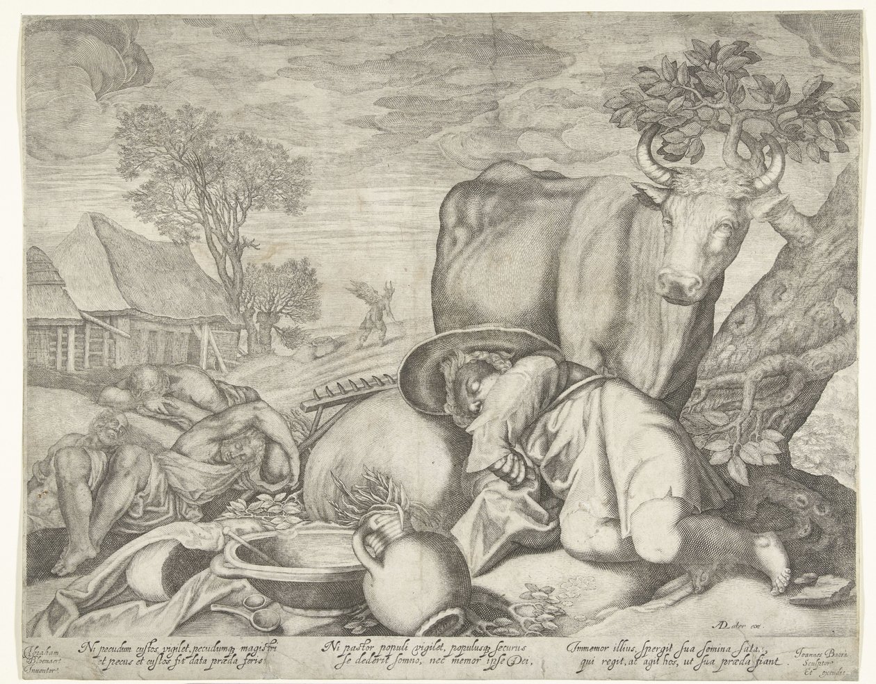 Såmand og tjenere sover, mens Satan sår ukrudt Lignelse om ukrudtet blandt hveden af Johan Barra