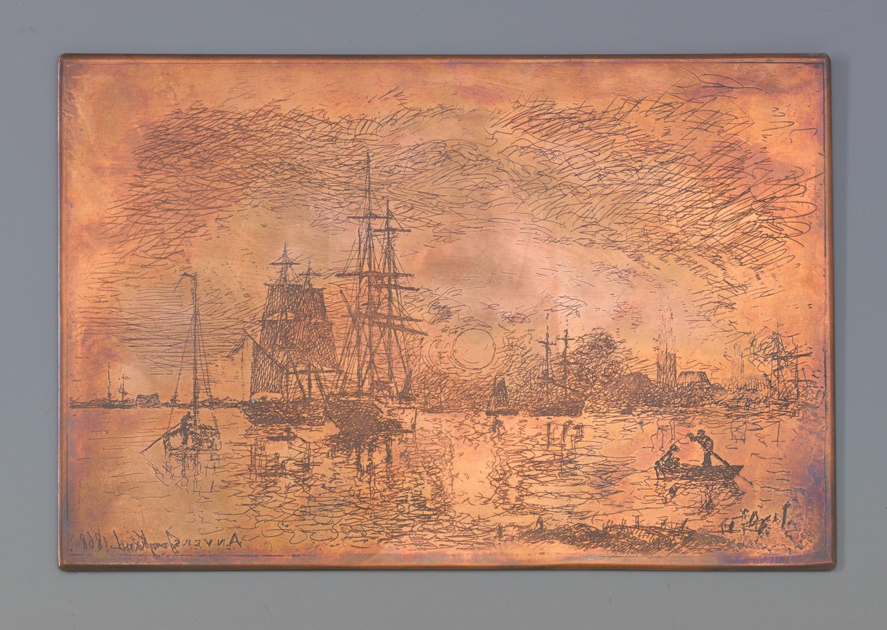 Antwerpens havn af Johan Barthold Jongkind (signed by artist)