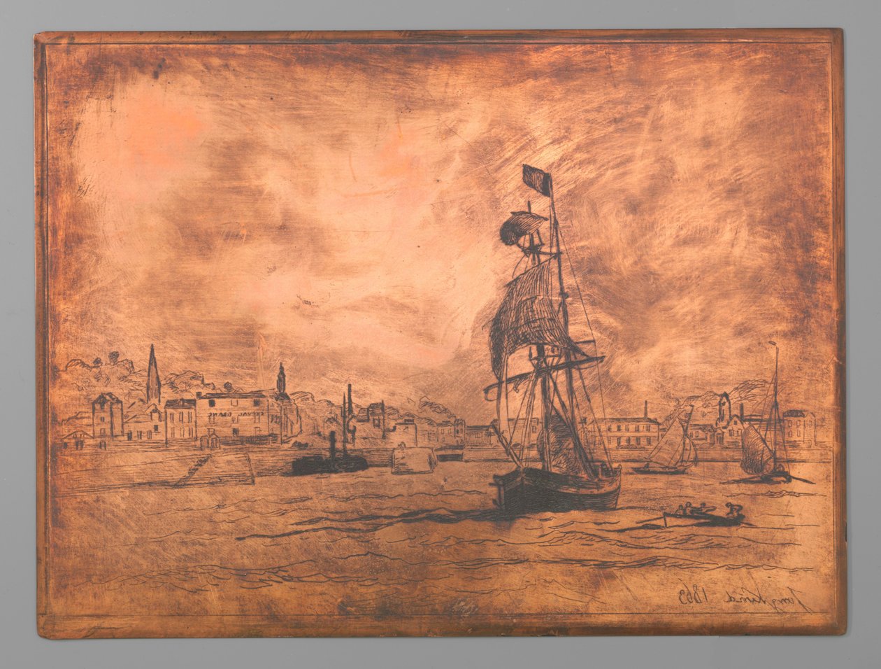 Havn i Honfleur af Johan Barthold Jongkind (signed by artist)