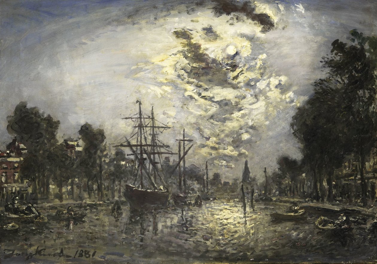 Rotterdam i måneskin af Johan Barthold Jongkind (signed by artist)