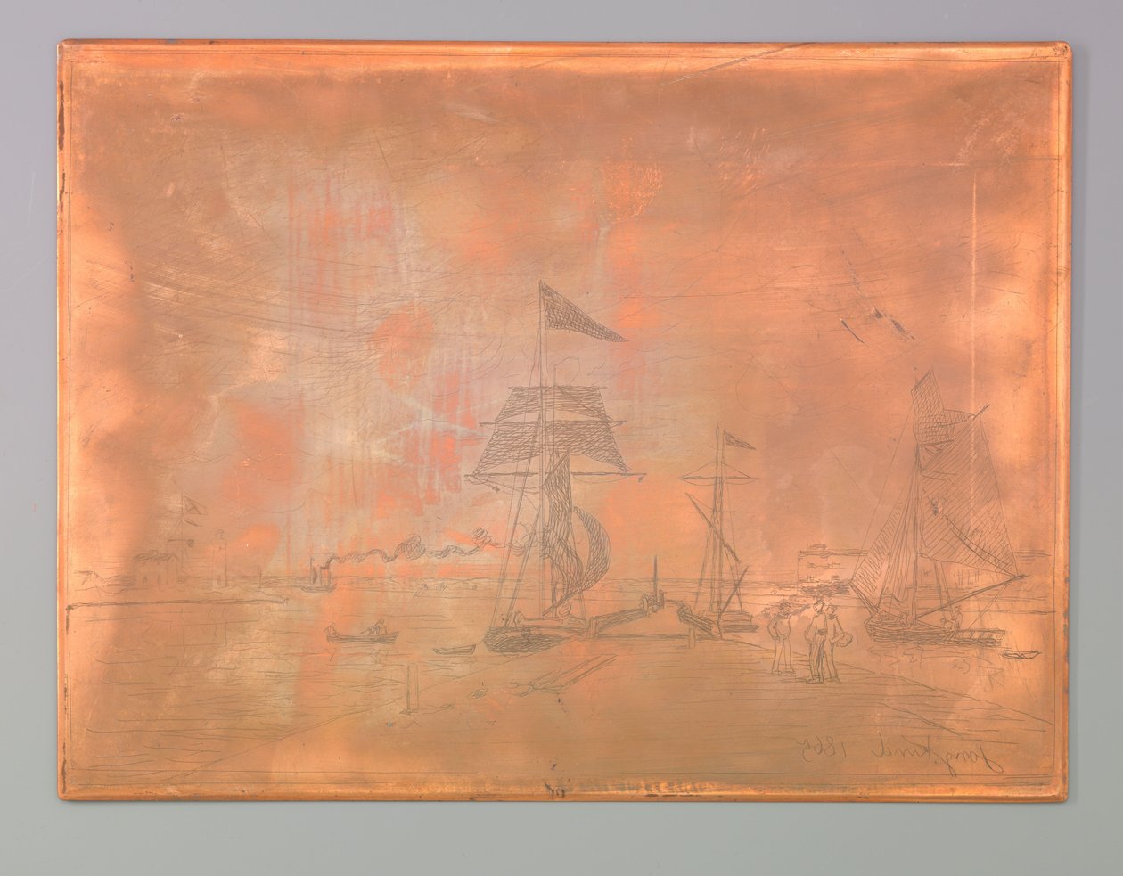 Anløbsbro i havnen i Honfleur af Johan Barthold Jongkind (signed by artist)