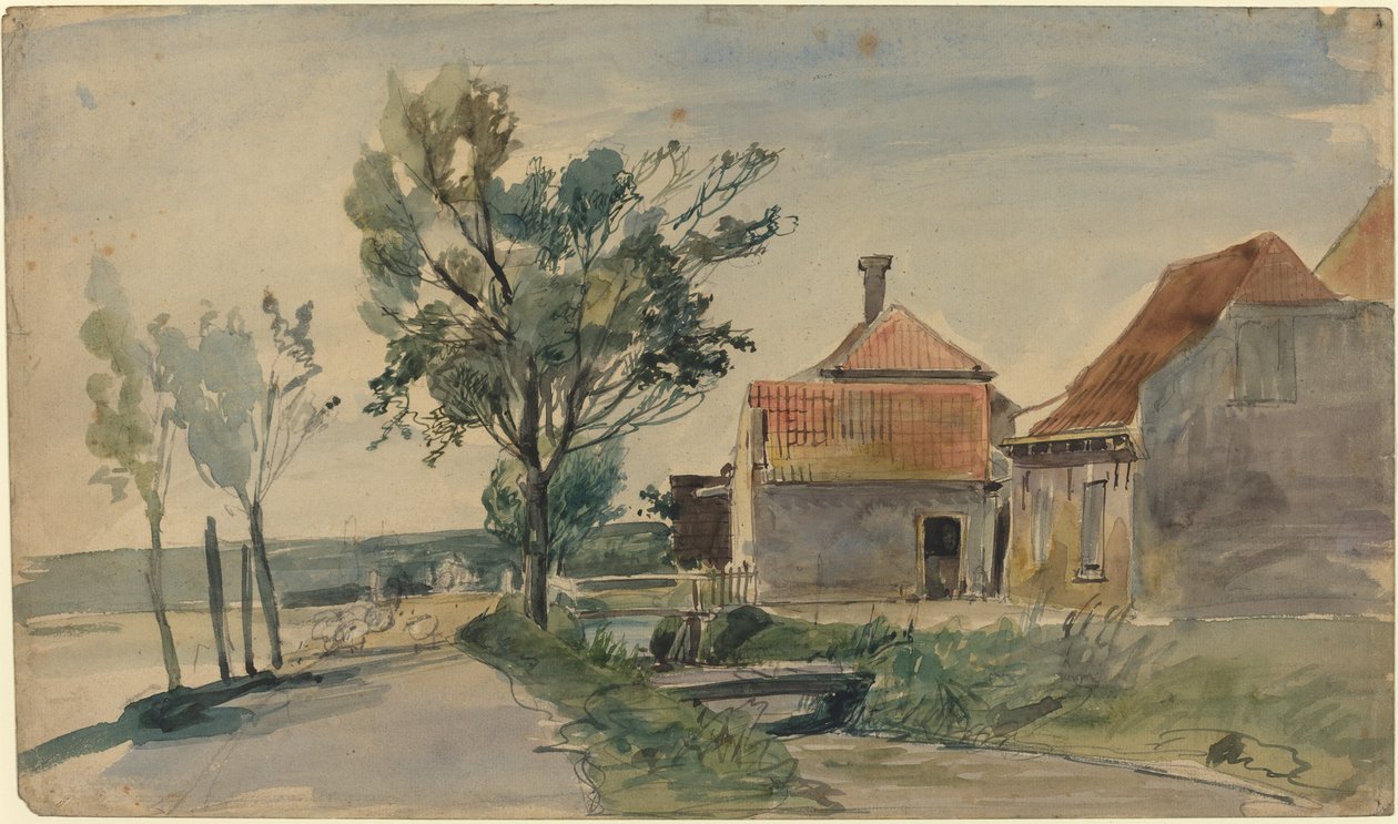 En Strøm, der løber mellem Huse og en Vej af Johan Barthold Jongkind