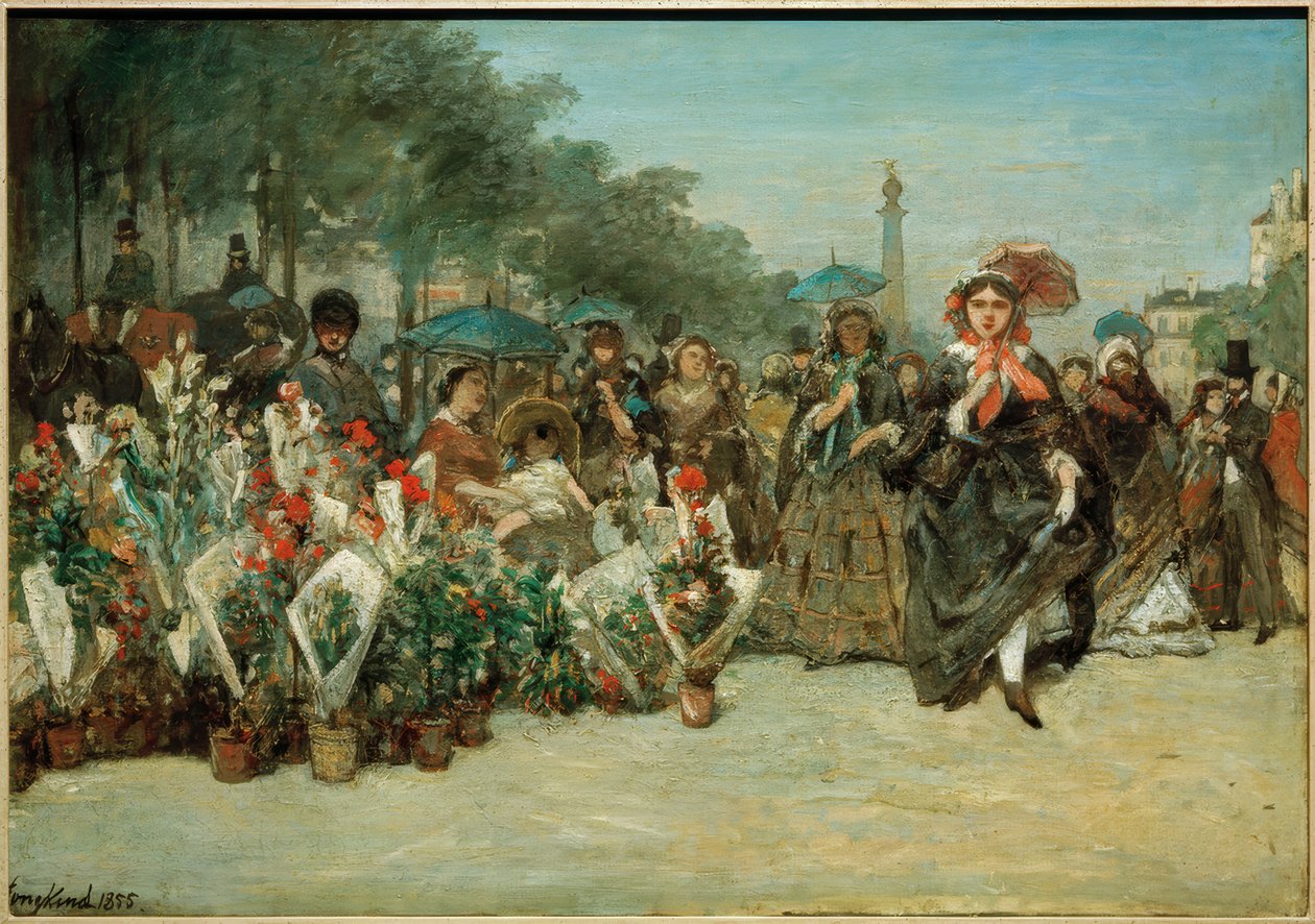Blomstermarked på Richard-Lenoir Boulevard af Johan Barthold Jongkind