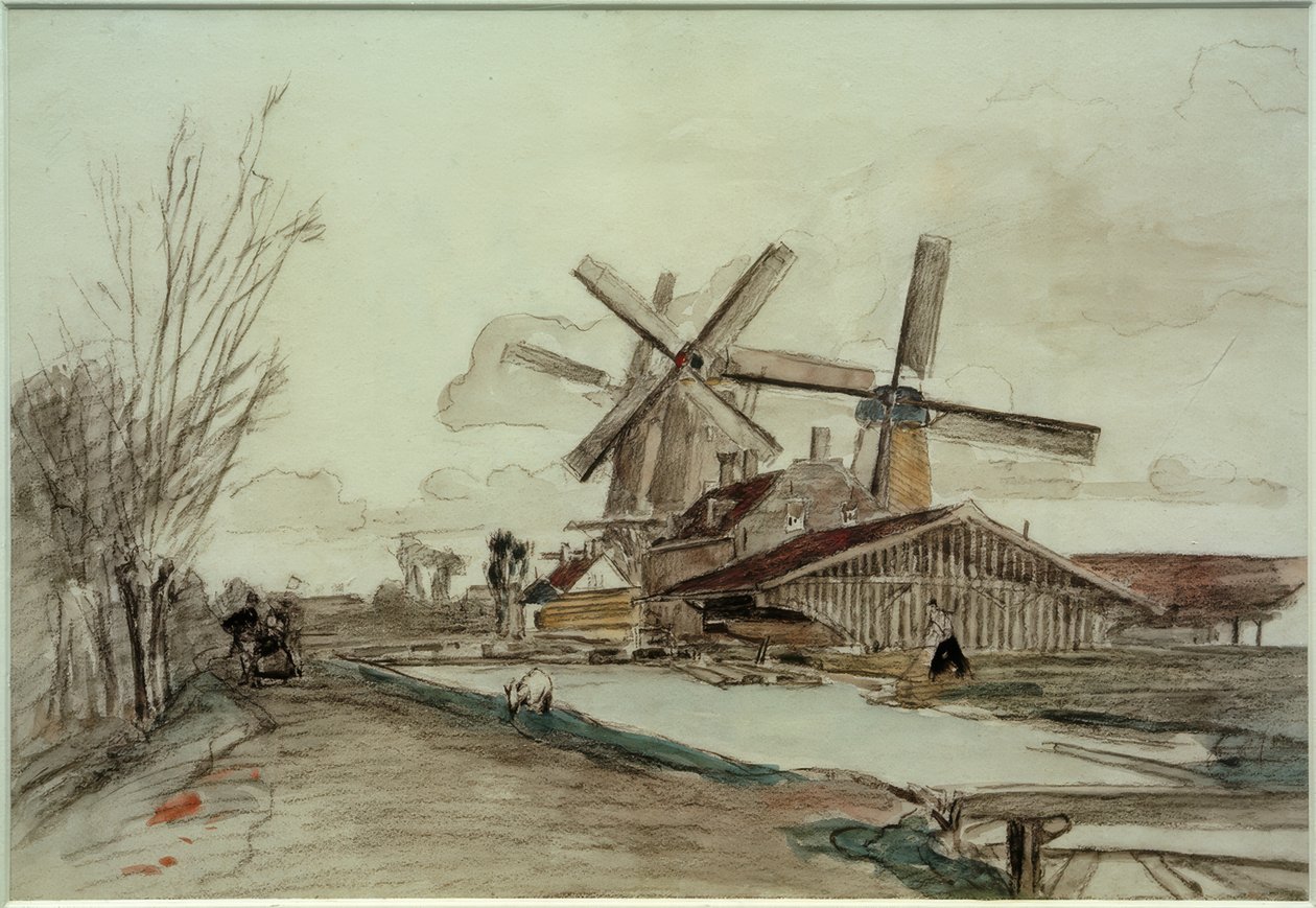 Stolk Mills, Rotterdam af Johan Barthold Jongkind