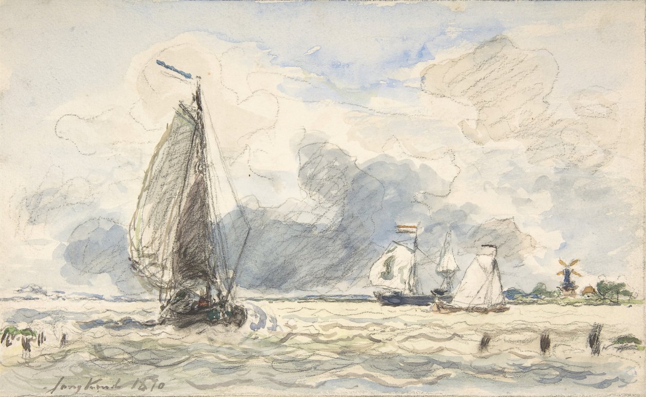 Hollandske fiskerbåde, Verso: Skitser af både, 1870. af Johan Barthold Jongkind