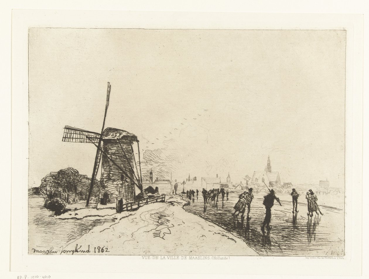 Udsigt over Maassluis Vue de la ville de Maaslins (Hollande) (serietitel) af Johan Barthold Jongkind