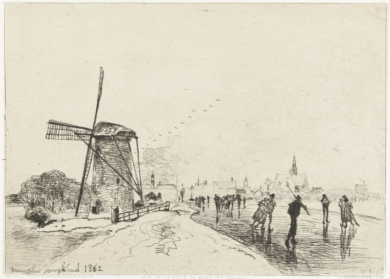 Udsigt over Maassluis Vue de la ville de Maaslins (Hollande) (titel på objekt) af Johan Barthold Jongkind