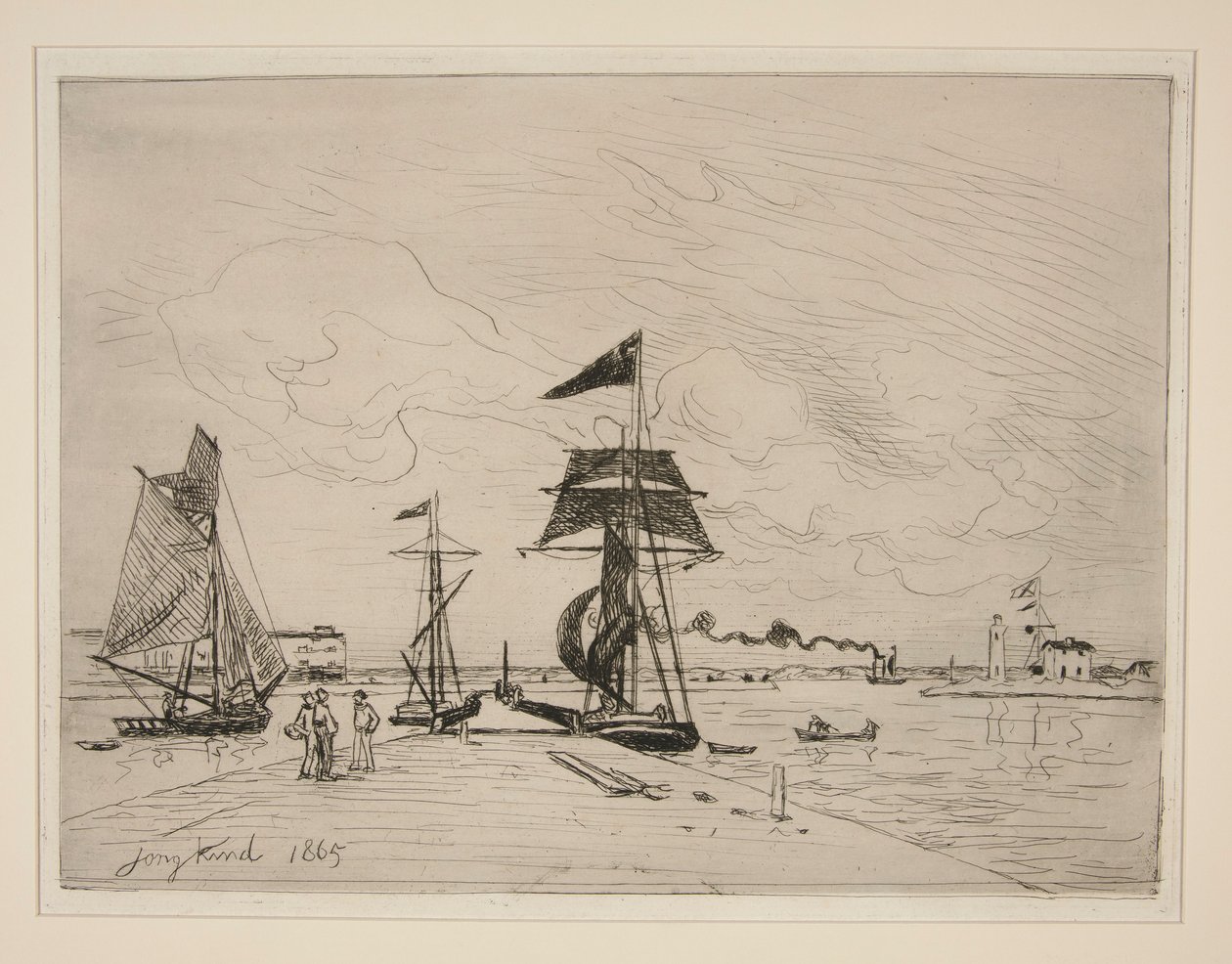 Træbro i havnen i Honfleur af Johan Barthold Jongkind