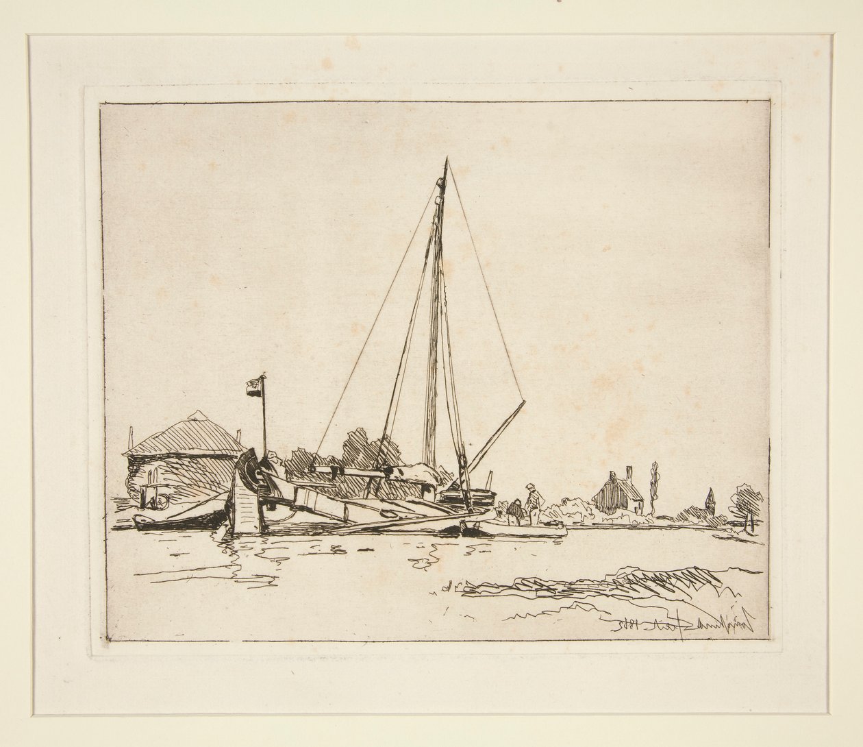La Barque amarr?e (Den fortøjede båd) af Johan Barthold Jongkind