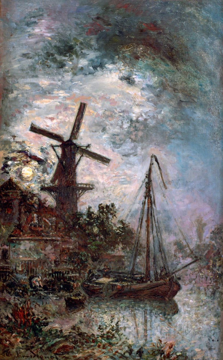 Landskab med en mølle, 1888 af Johan Barthold Jongkind