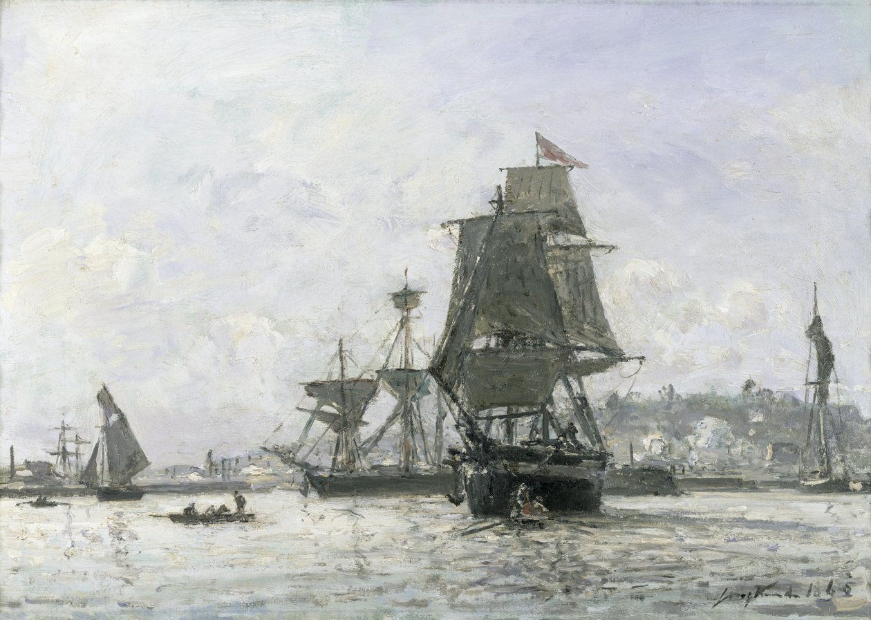 Store sejlbåde ved Honfleur af Johan Barthold Jongkind