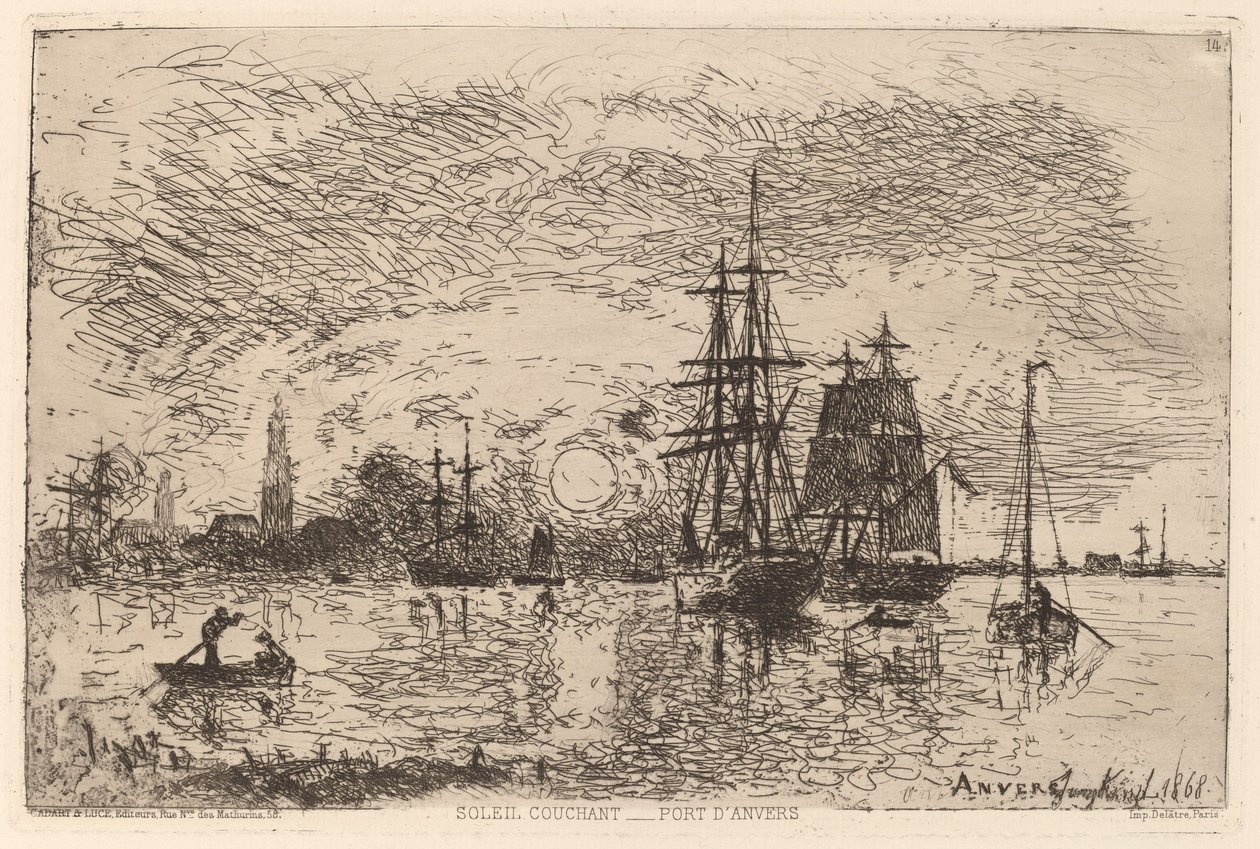 Solnedgang over Antwerpens havn af Johan Barthold Jongkind