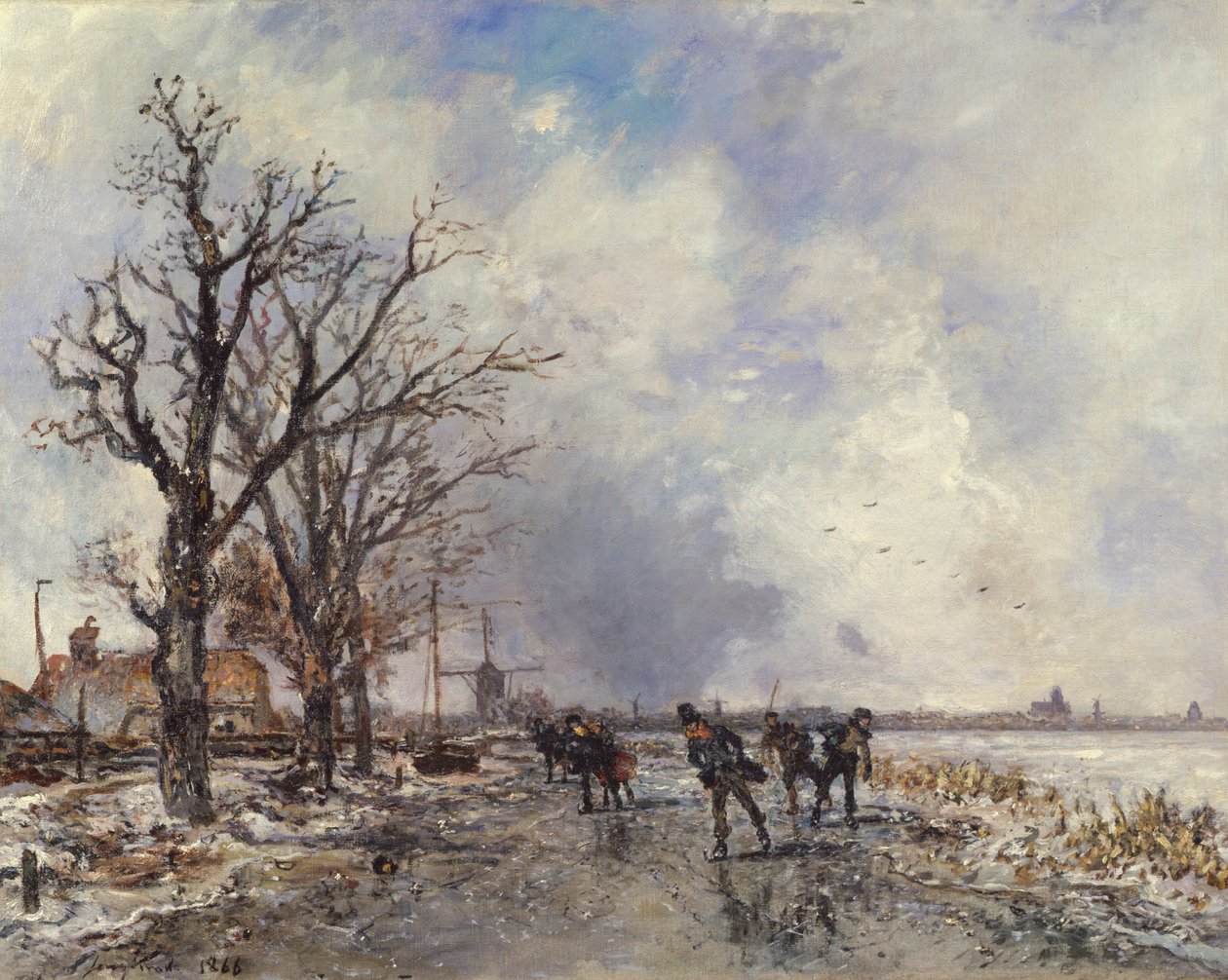 Skatere på floden Schie, nær Rotterdam, 1866 af Johan Barthold Jongkind