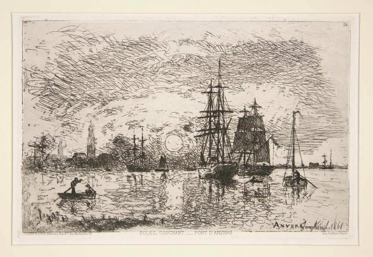 Solnedgang - Port d af Johan Barthold Jongkind