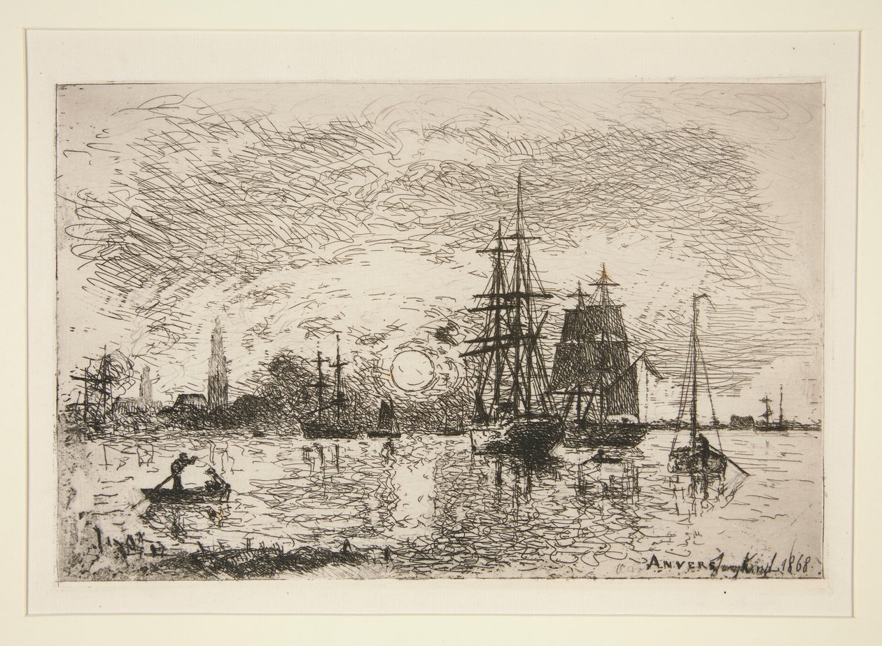 Solnedgang - Port d af Johan Barthold Jongkind