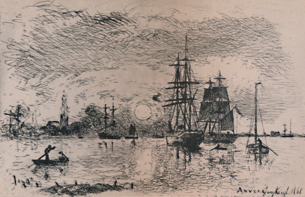 Solnedgang i Antwerpens havn, 1868, 1946 af Johan Barthold Jongkind