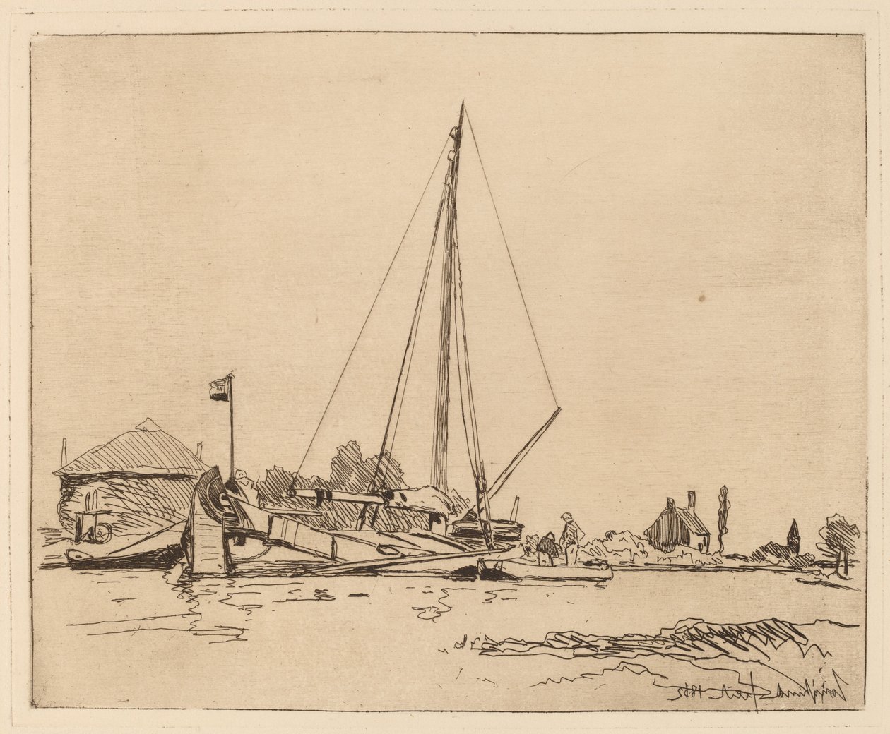 Den fortøjede båd (La Barque amarree) af Johan Barthold Jongkind