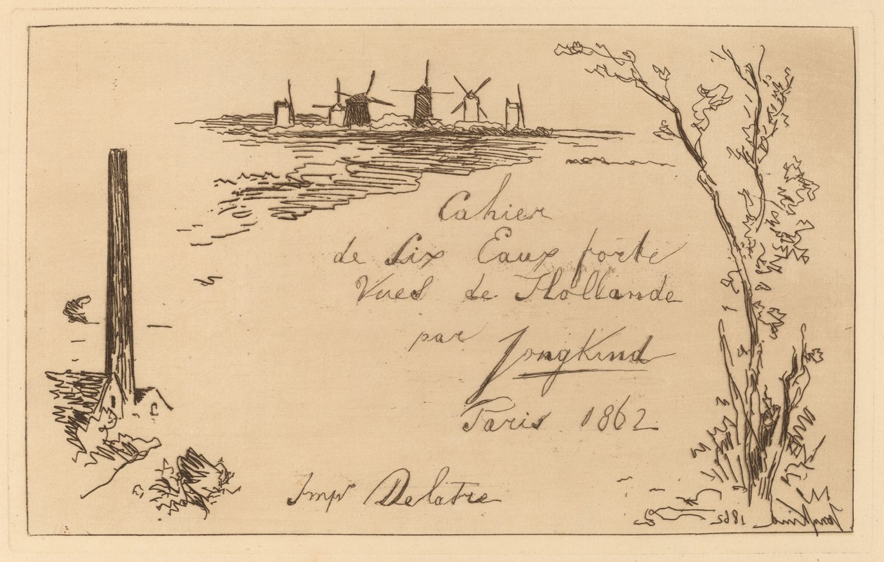 Titelside (Titel på notesbogen med seks raderinger) af Johan Barthold Jongkind