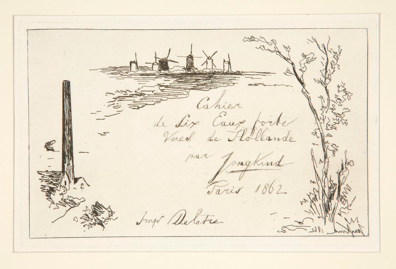 Titel på notesbogen med seks raderinger af Johan Barthold Jongkind