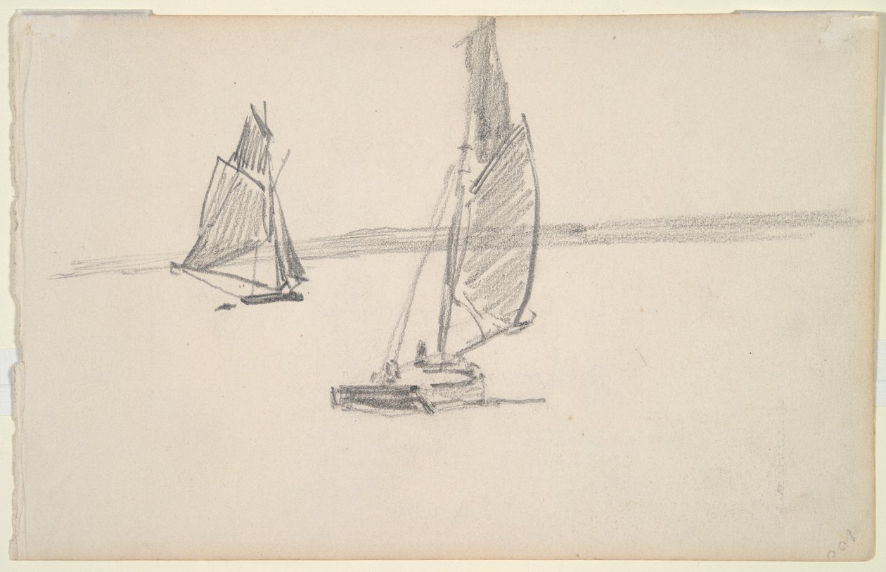 To fiskerbåde på roligt vand (recto); To sejlbåde på roligt vand (verso) af Johan Barthold Jongkind