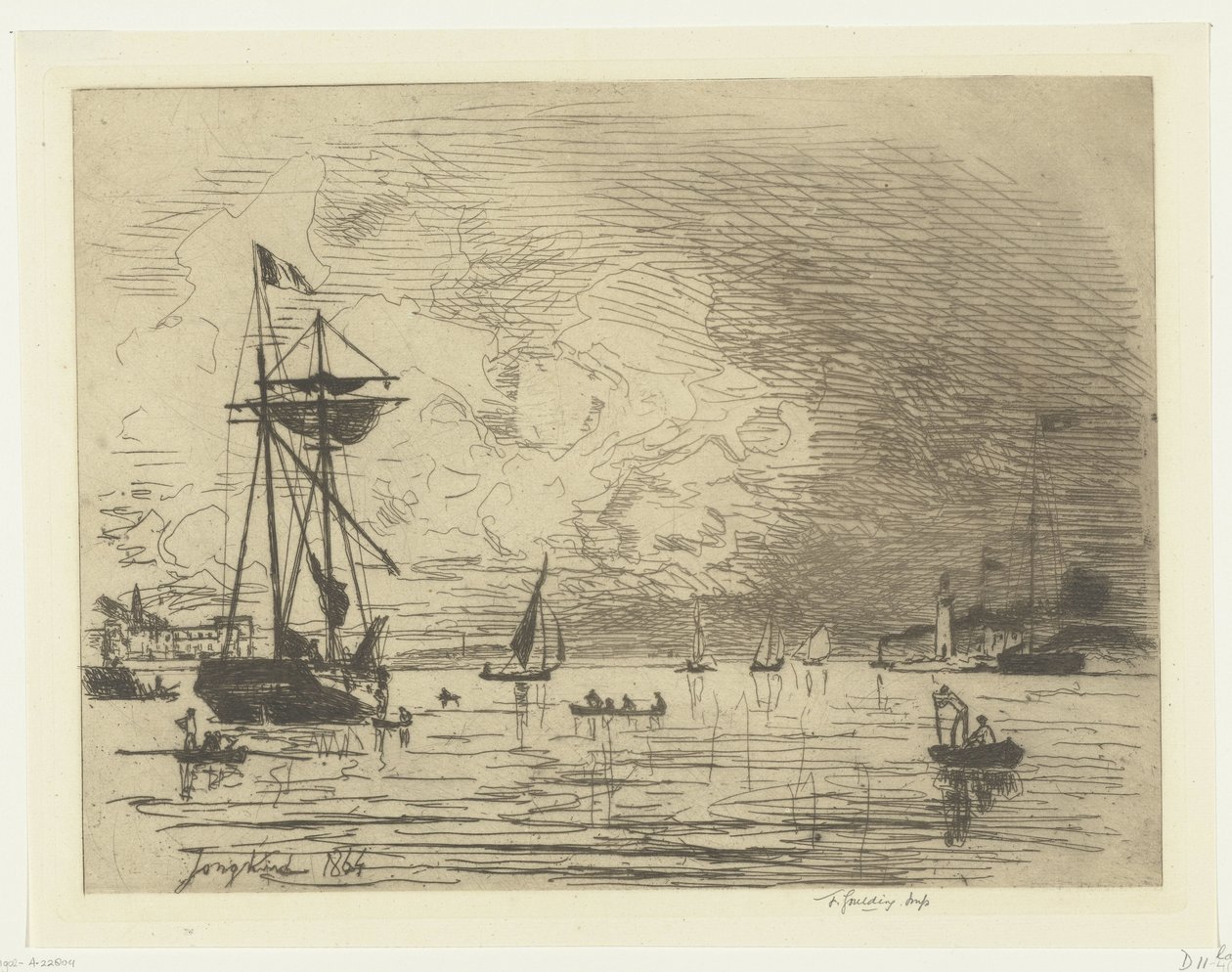 Honfleur havneudgang Sortie du port de Honfleur (titel på objekt) af Johan Barthold Jongkind