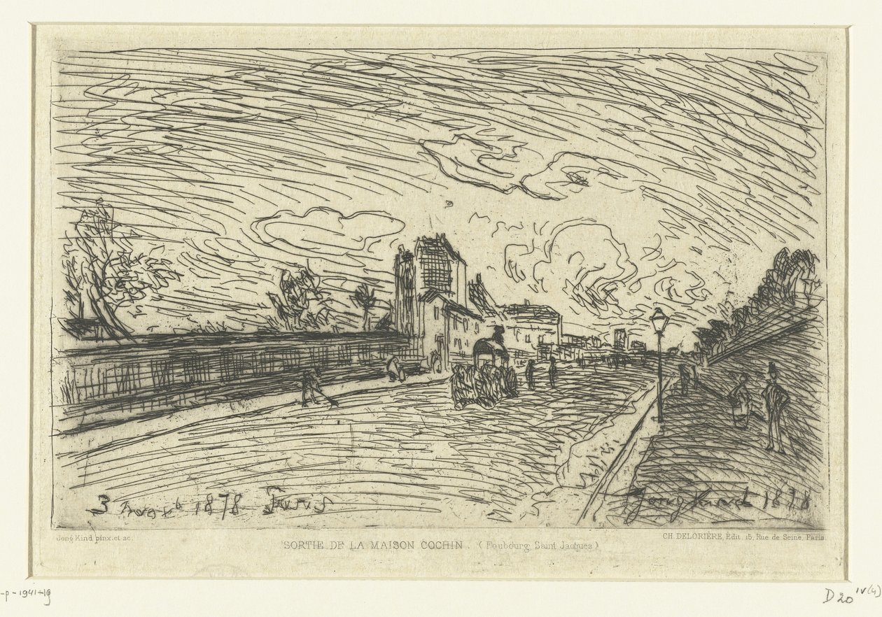 Udgang fra Cochin Hospital (Faubourg Saint-Jacques, Paris) Sortie de la Maison Cochin (Faubourg Saint-Jacques) (titel på objekt) af Johan Barthold Jongkind
