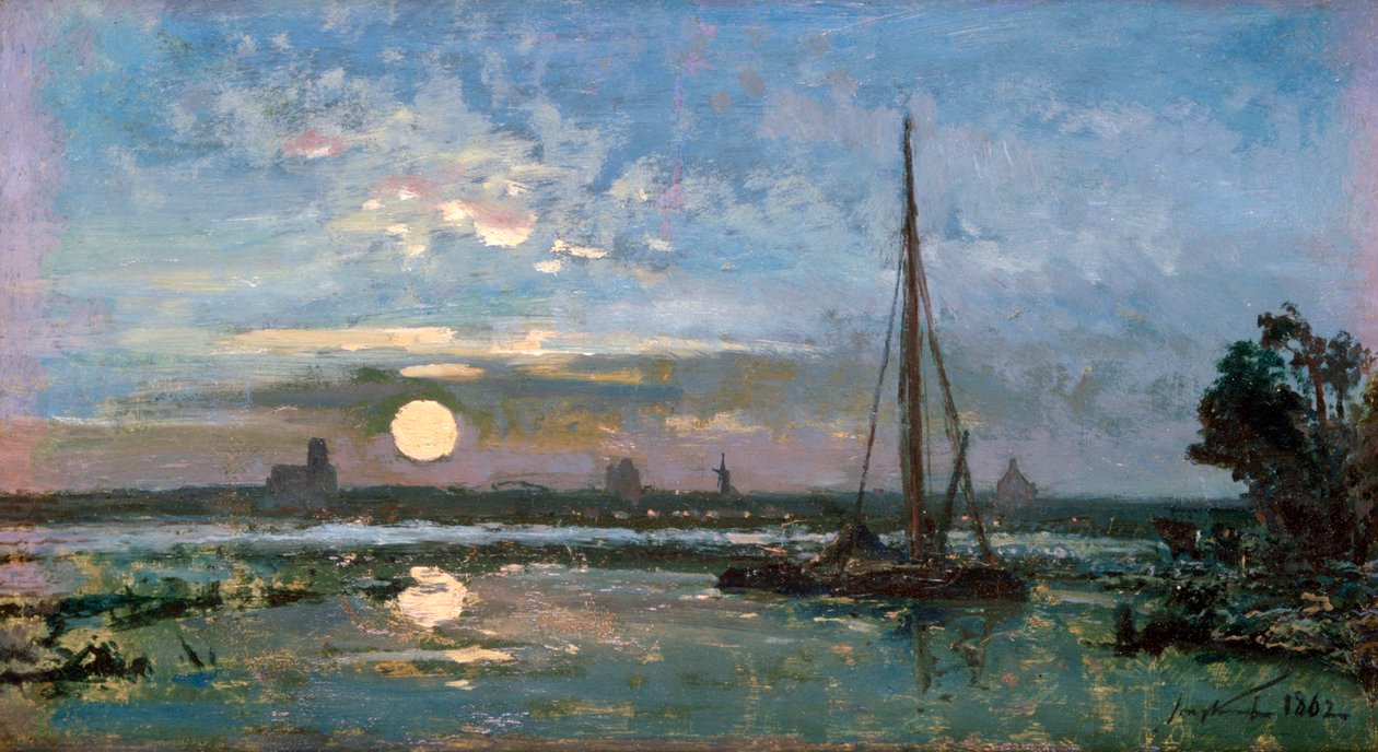 Udsigt over en havn i Holland, 1862 af Johan Barthold Jongkind