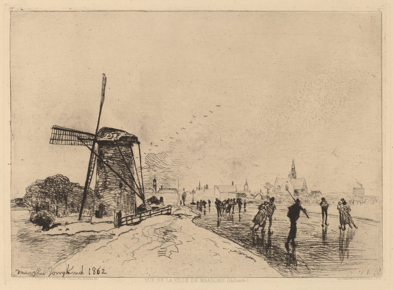 Udsigt over landsbyen Maaslins af Johan Barthold Jongkind