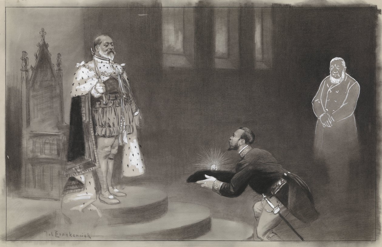Design til illustration i De Amsterdammer: Transvalernes gave til kong Eduard af Johan Braakensiek
