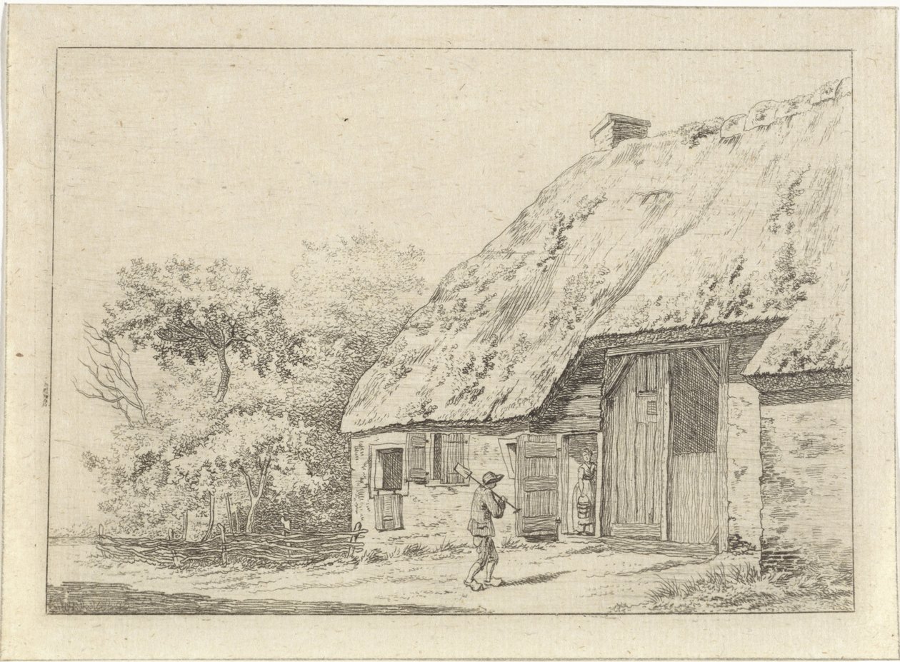 Mand med en spade på en gård af Johan Christiaan Willem Safft