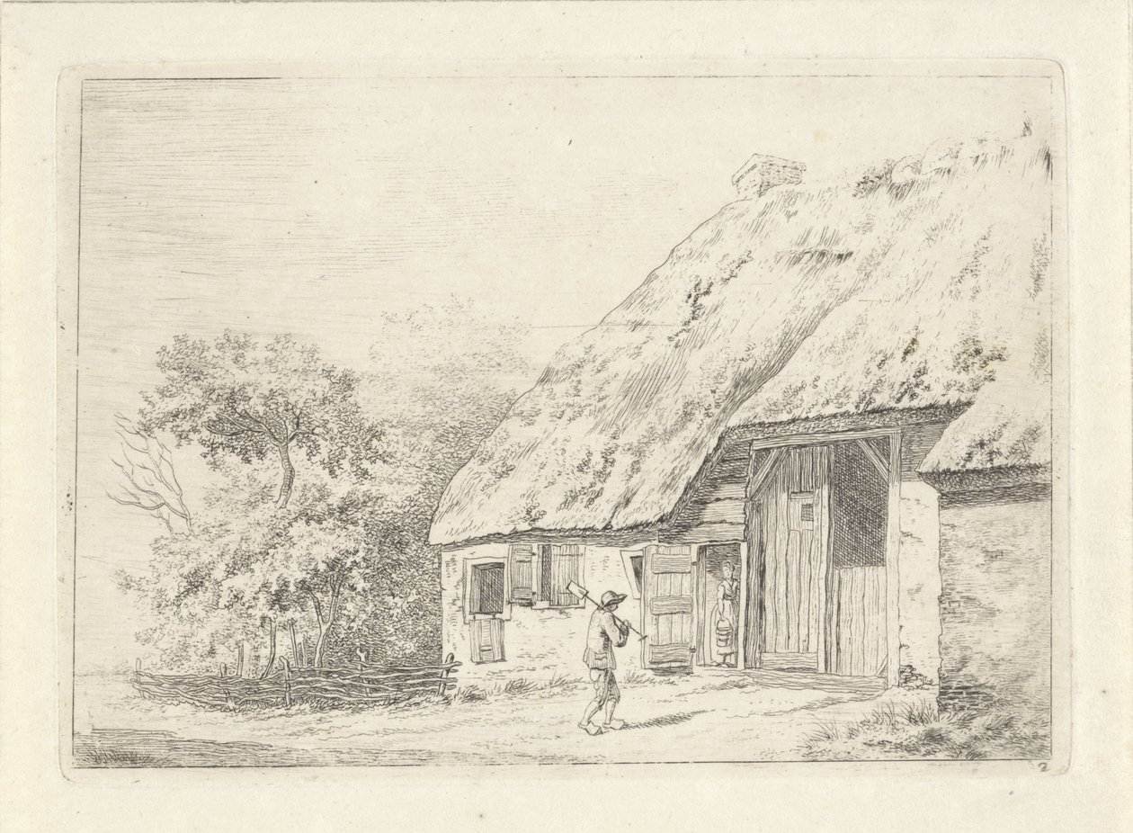 Mand med en spade på en gård af Johan Christiaan Willem Safft