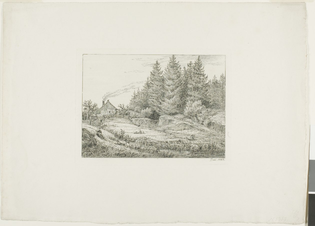 Bondegård i en stedsegrøn skov af Johan Christian Dahl