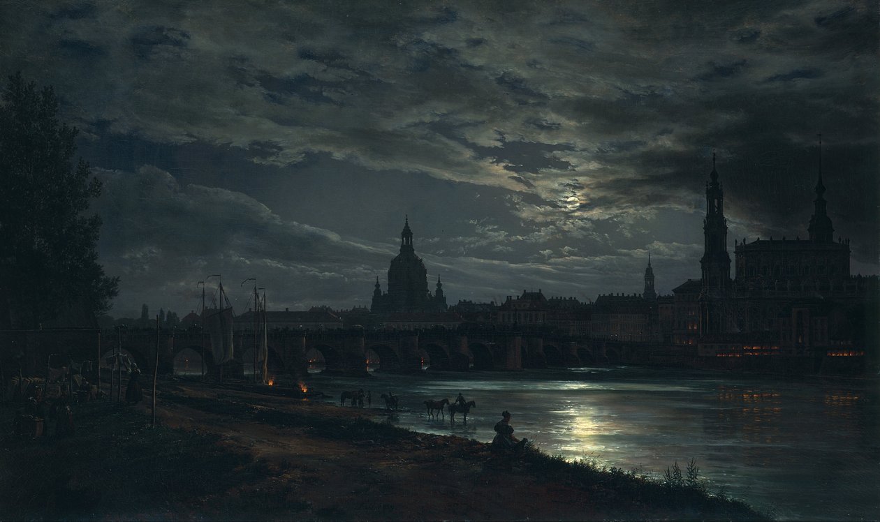 Udsigt over Dresden ved måneskin, 1839 af Johan Christian Dahl
