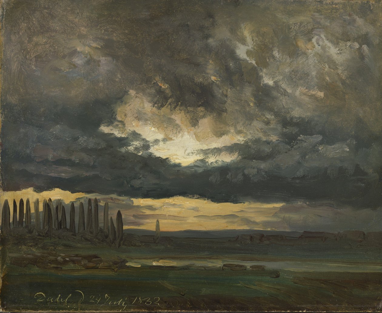 Skystudie over Elben med popler af Johan Christian Dahl